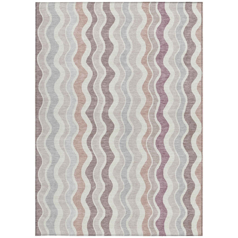 8' X 10' Blush Ivory And Taupe Striped Washable Indoor Outdoor Area Rug