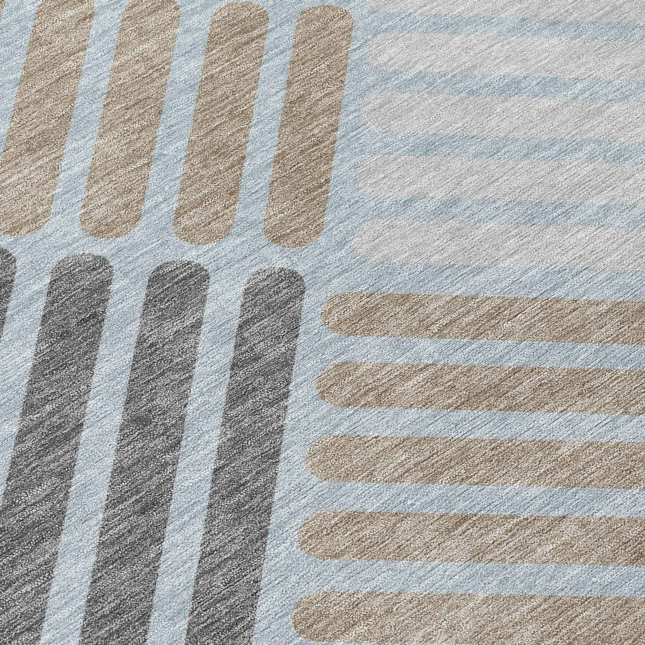 8' X 10' Teal Blue Wheat And Gray Geometric Washable Indoor Outdoor Area Rug