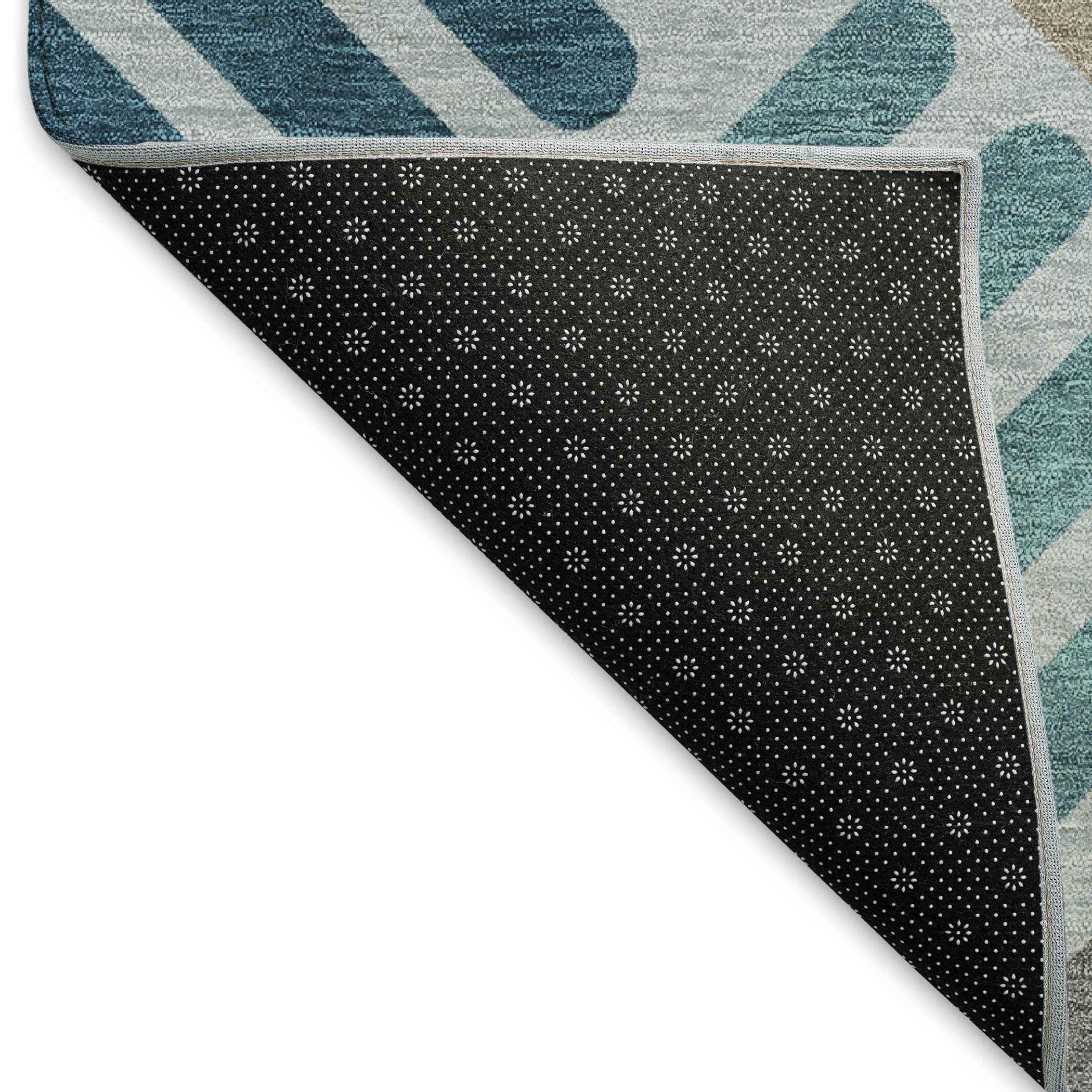 8' X 10' Teal Blue Wheat And Gray Geometric Washable Indoor Outdoor Area Rug