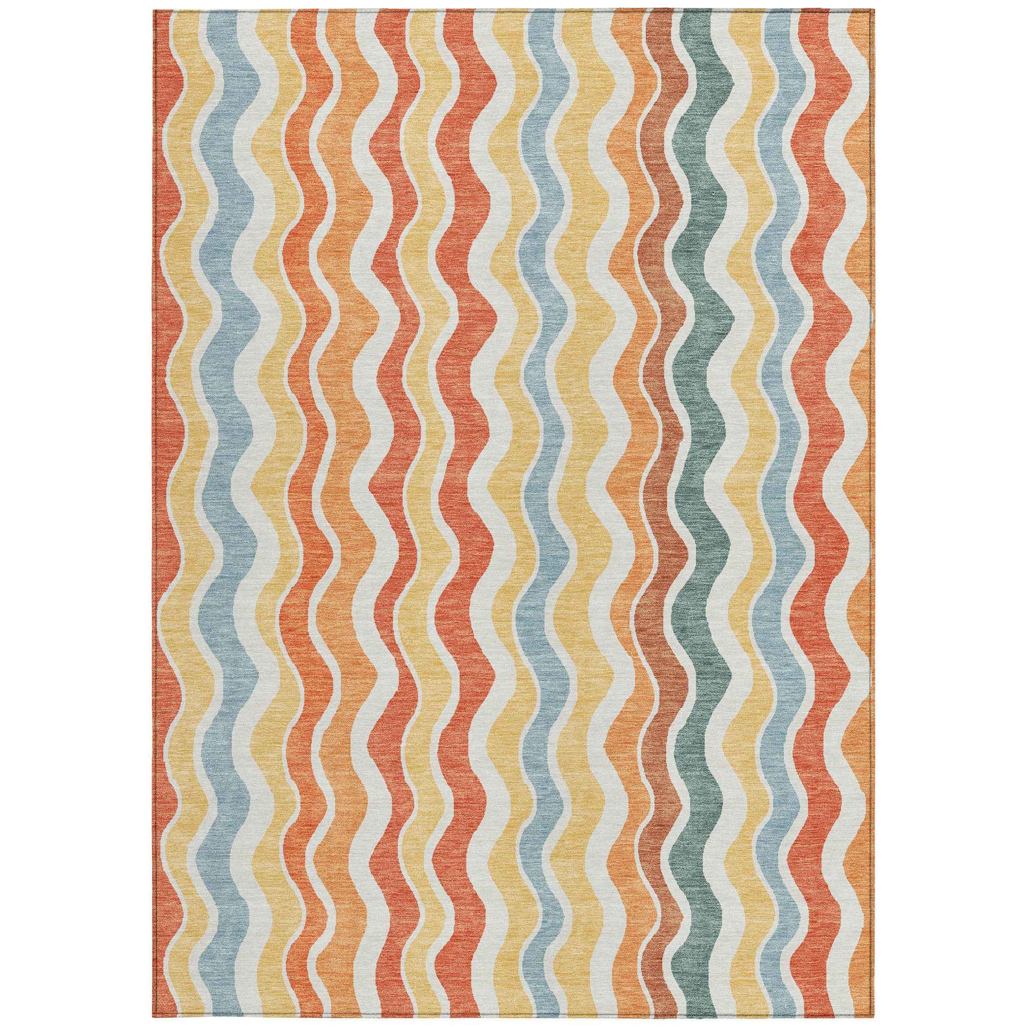 3' X 5' Coral Ivory And Gold Striped Washable Indoor Outdoor Area Rug