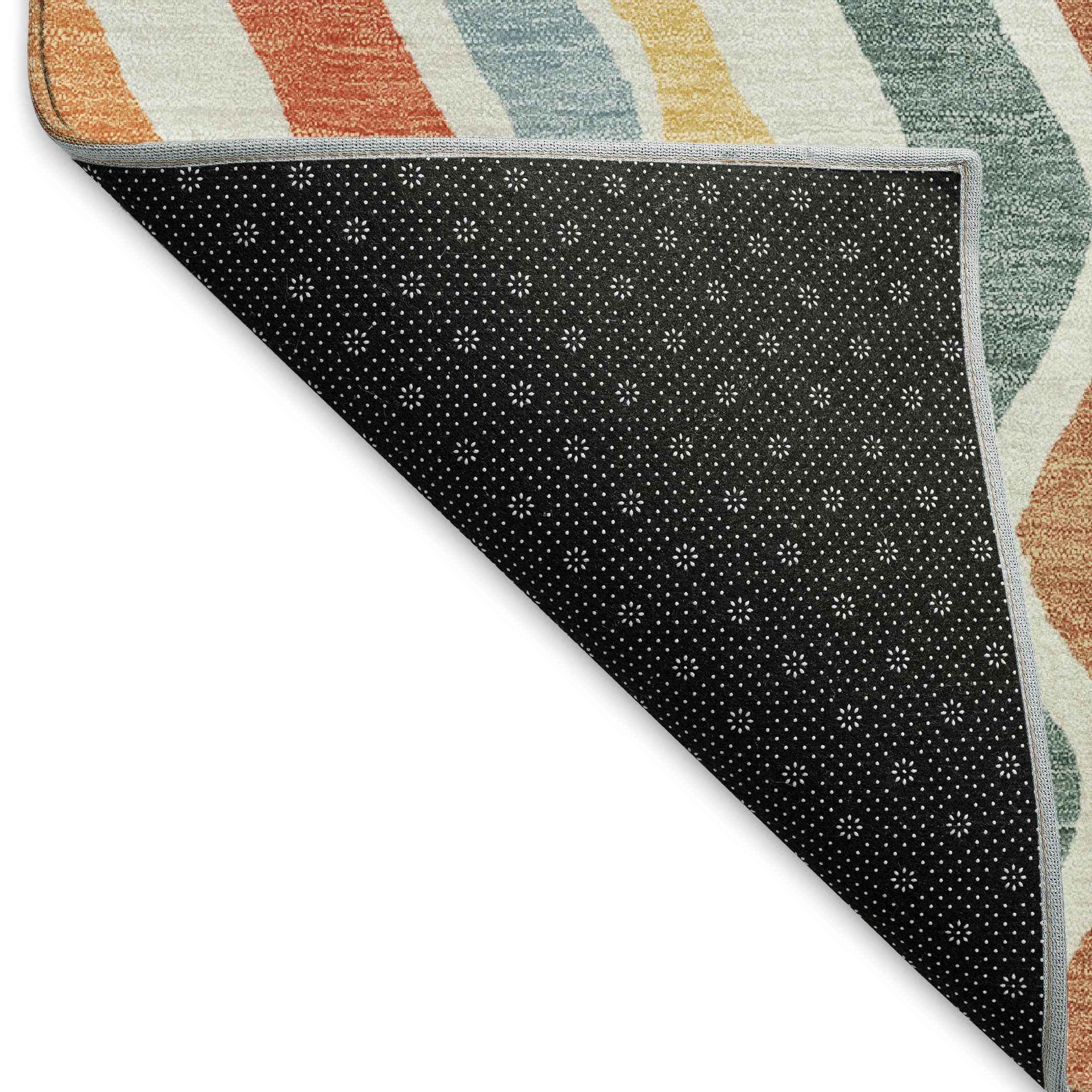 3' X 5' Coral Ivory And Gold Striped Washable Indoor Outdoor Area Rug