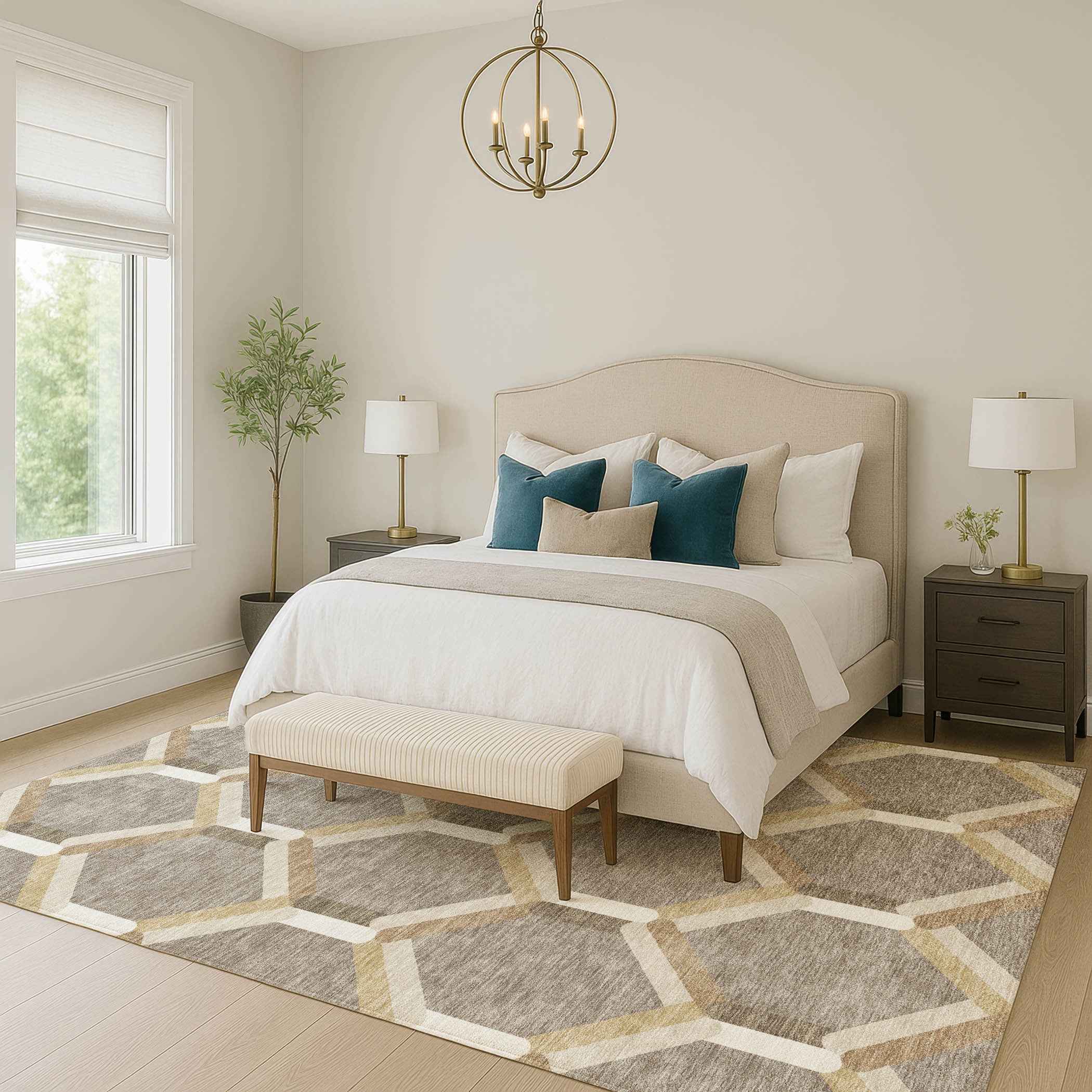 8' X 10' Taupe Beige And Ivory Geometric Washable Indoor Outdoor Area Rug