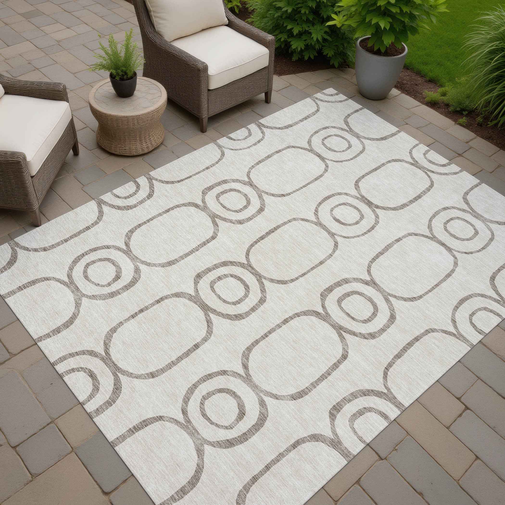 3' X 5' Taupe Beige And Ivory Geometric Washable Indoor Outdoor Area Rug