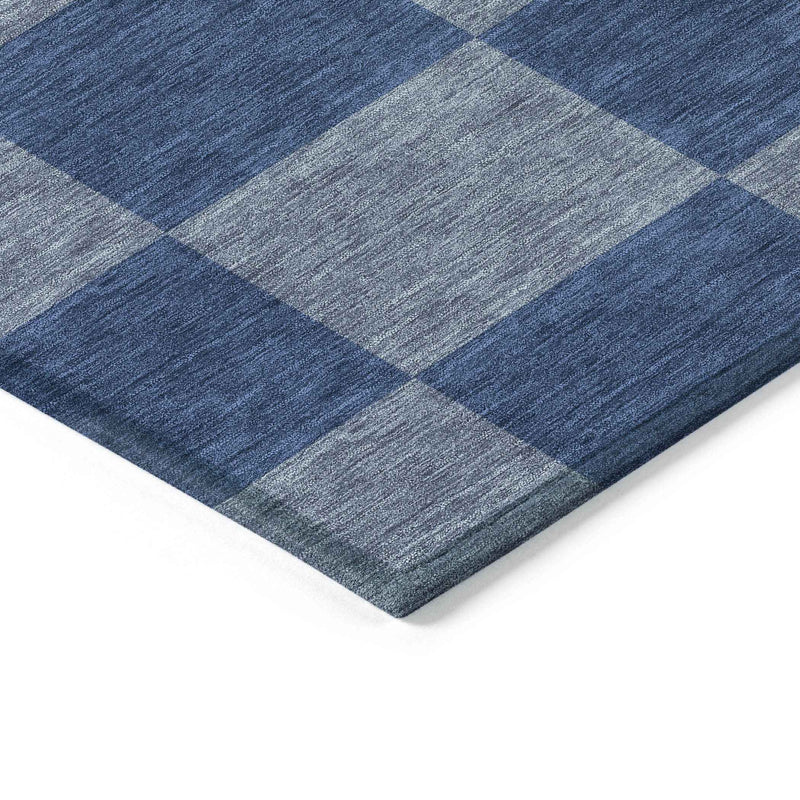 5' X 8' Blue And Gray Geometric Washable Indoor Outdoor Area Rug