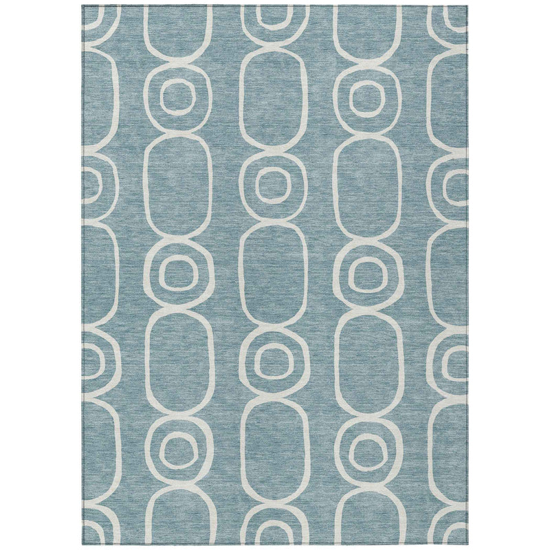 8' X 10' Aqua And Ivory Geometric Washable Indoor Outdoor Area Rug