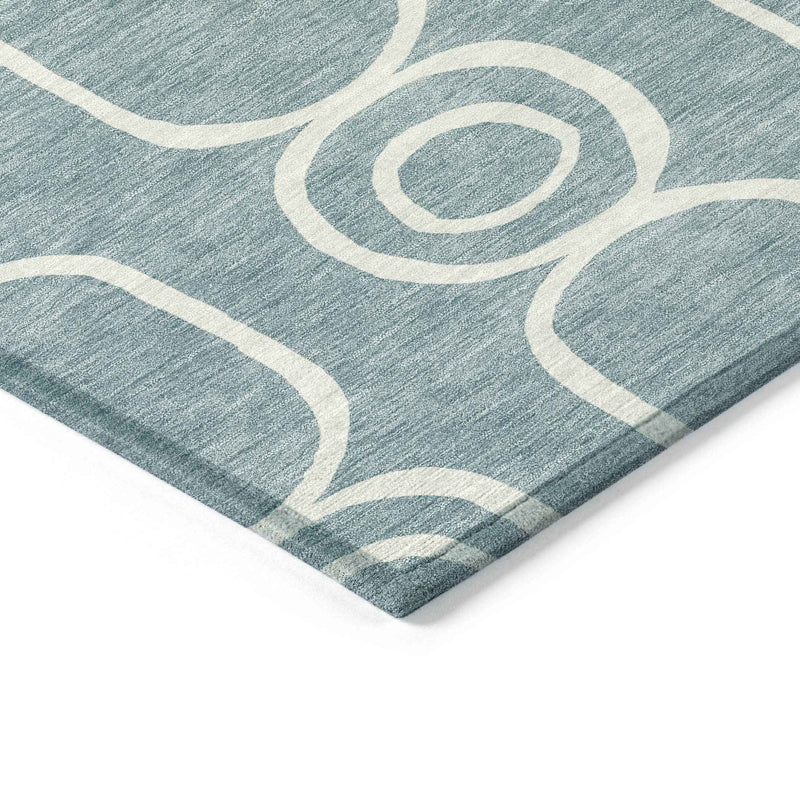 8' X 10' Aqua And Ivory Geometric Washable Indoor Outdoor Area Rug
