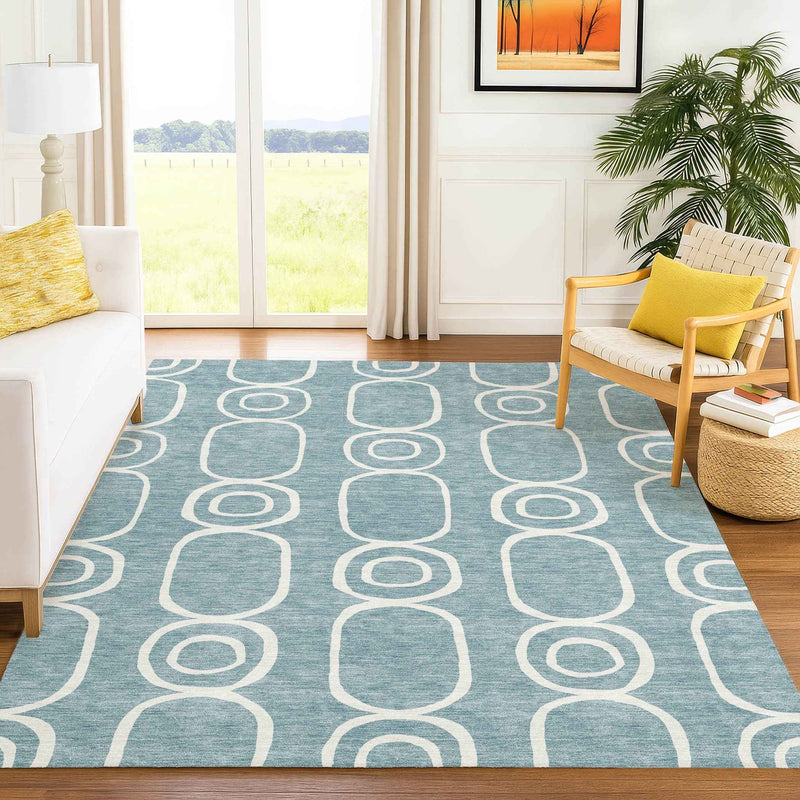 8' X 10' Aqua And Ivory Geometric Washable Indoor Outdoor Area Rug