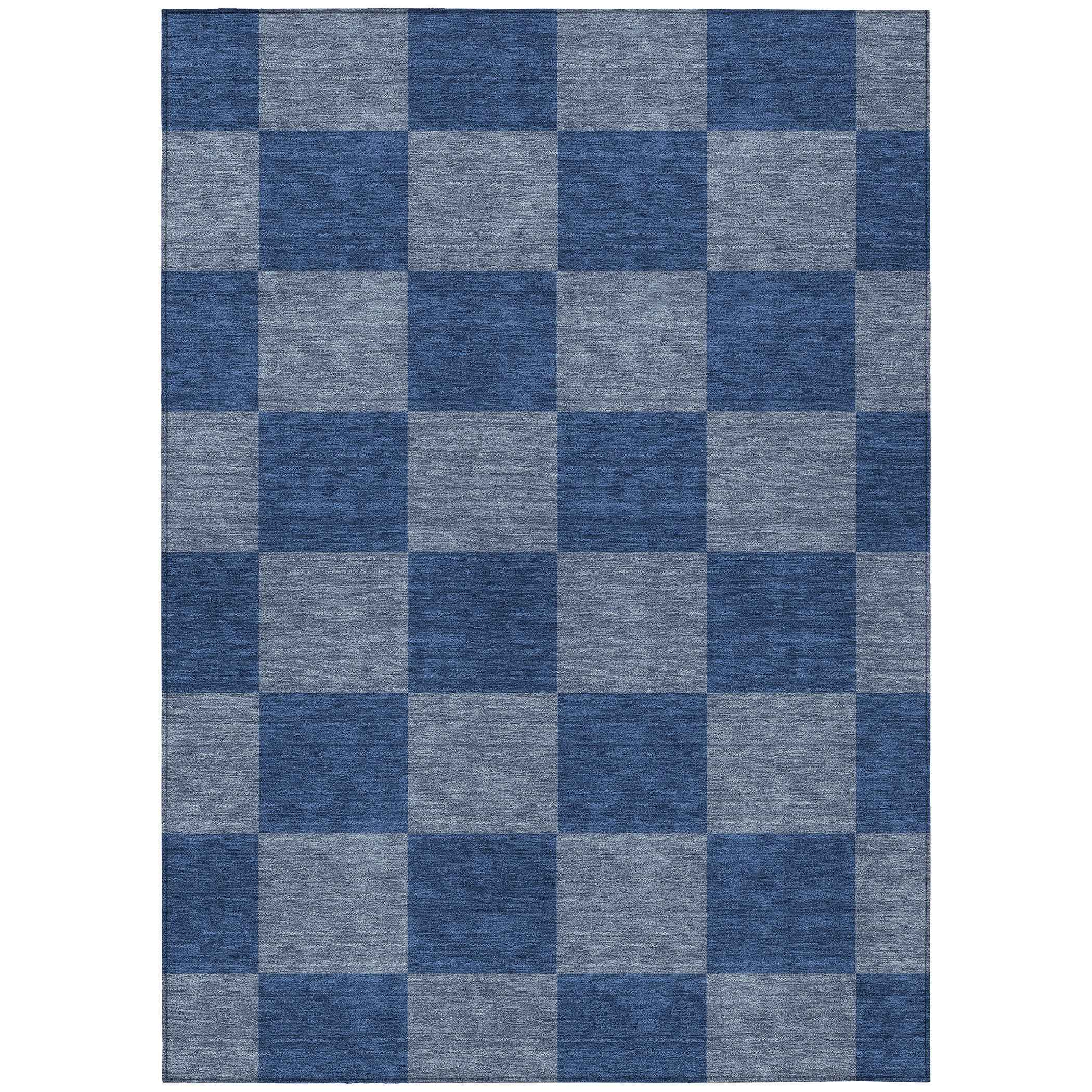 5' X 8' Blue And Gray Geometric Washable Indoor Outdoor Area Rug