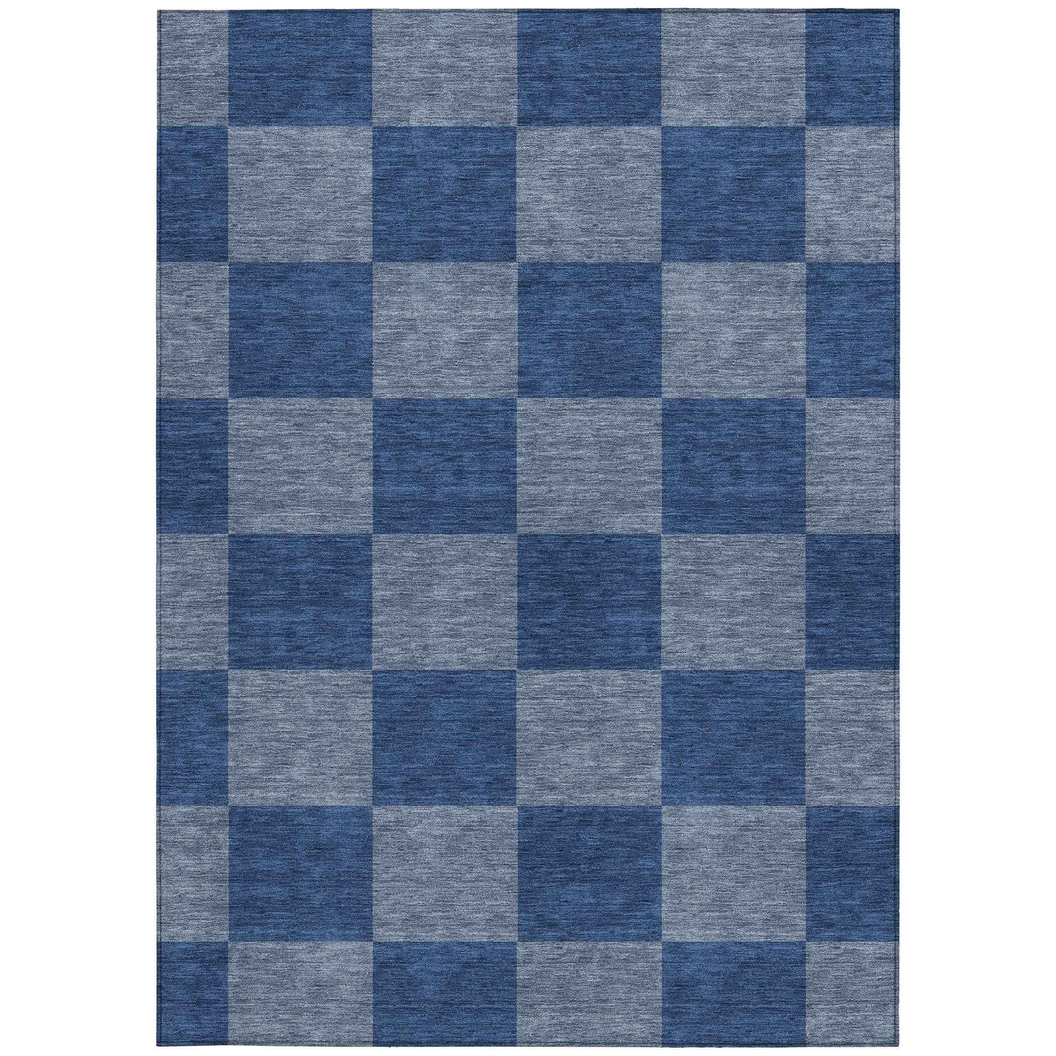 5' X 8' Blue And Gray Geometric Washable Indoor Outdoor Area Rug