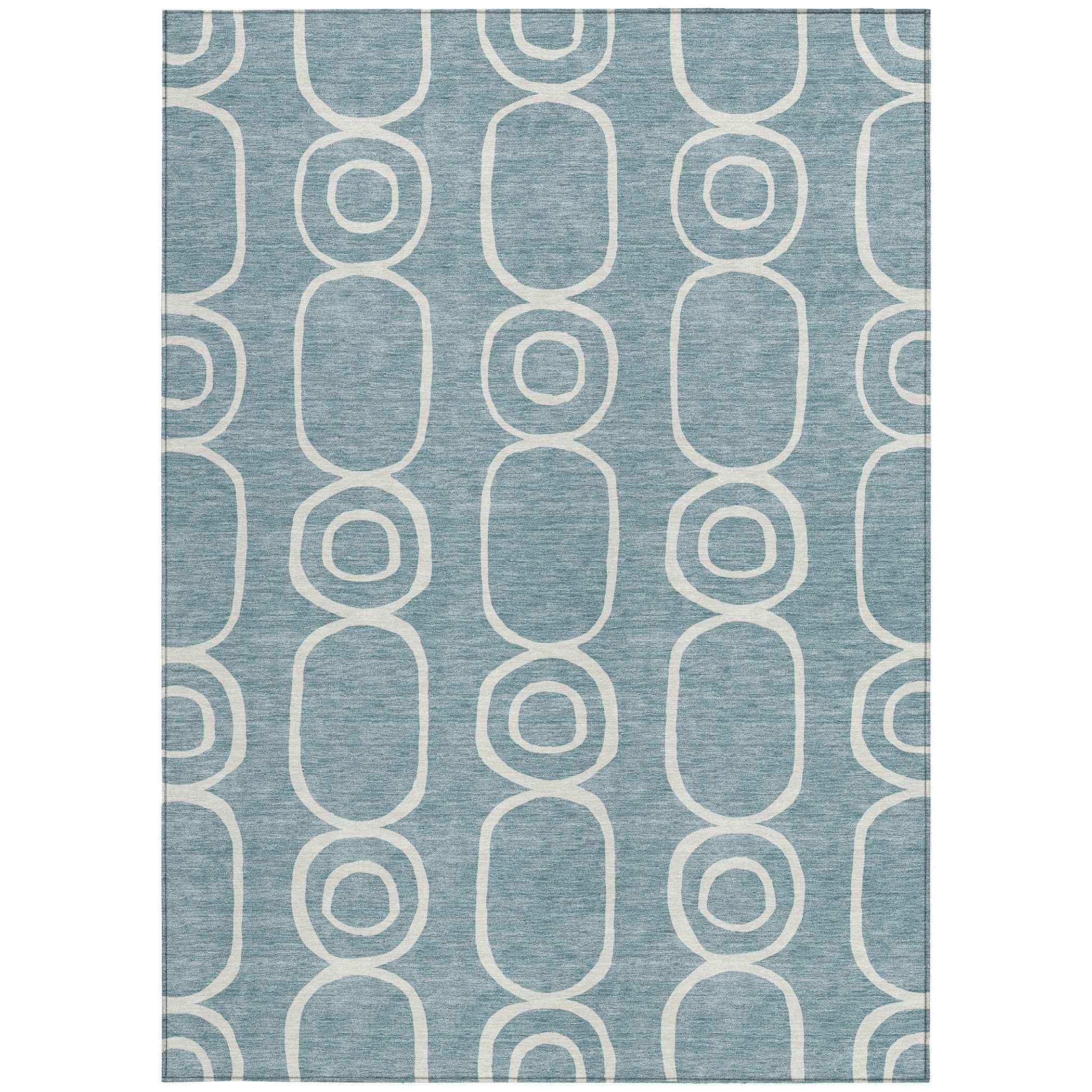 8' X 10' Aqua And Ivory Geometric Washable Indoor Outdoor Area Rug