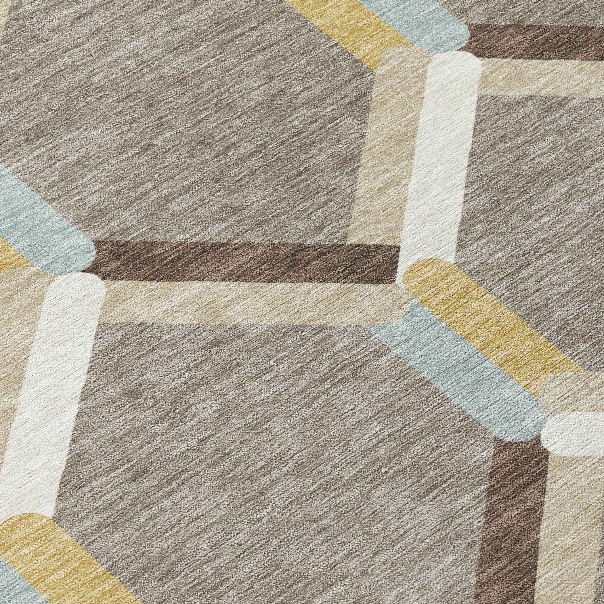 10' X 14' Brown Ivory And Beige Geometric Washable Indoor Outdoor Area Rug