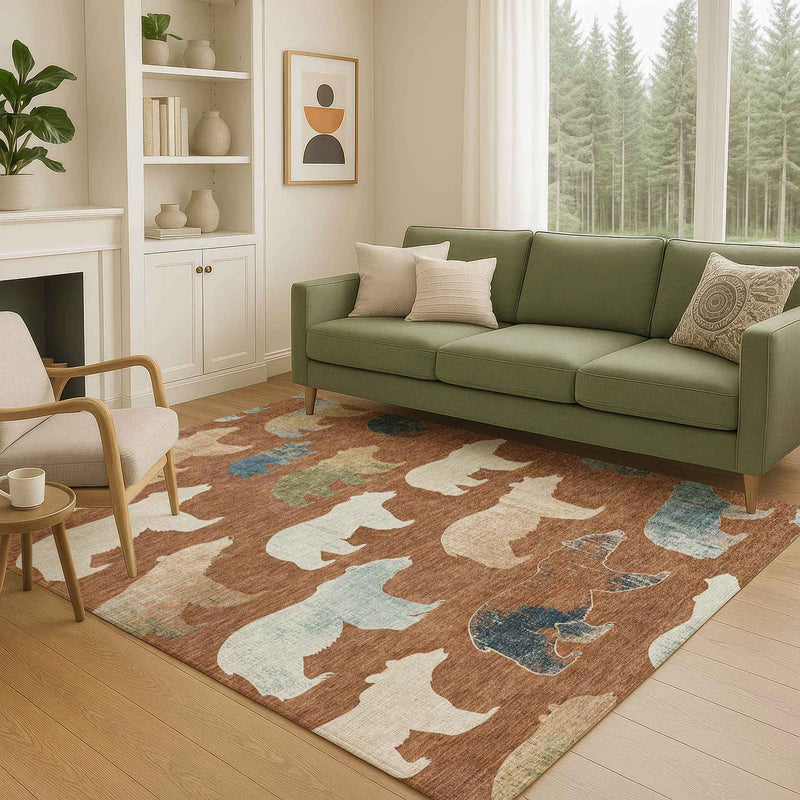 3' X 5' Chili Red Ivory And Beige Animal Print Washable Indoor Outdoor Area Rug