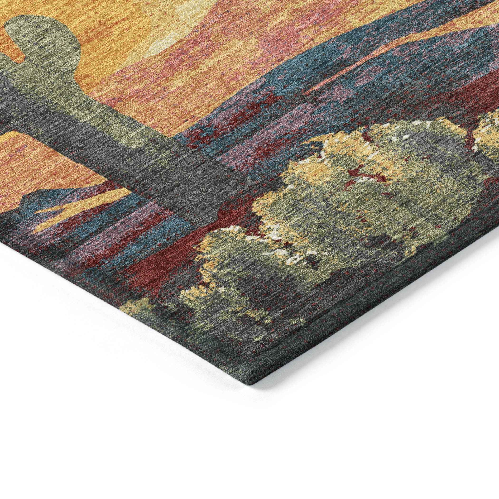 10' X 14' Terra Cotta Blue And Plum Botanical Leaves Washable Indoor Outdoor Area Rug