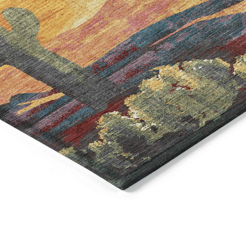 10' X 14' Terra Cotta Blue And Plum Botanical Leaves Washable Indoor Outdoor Area Rug