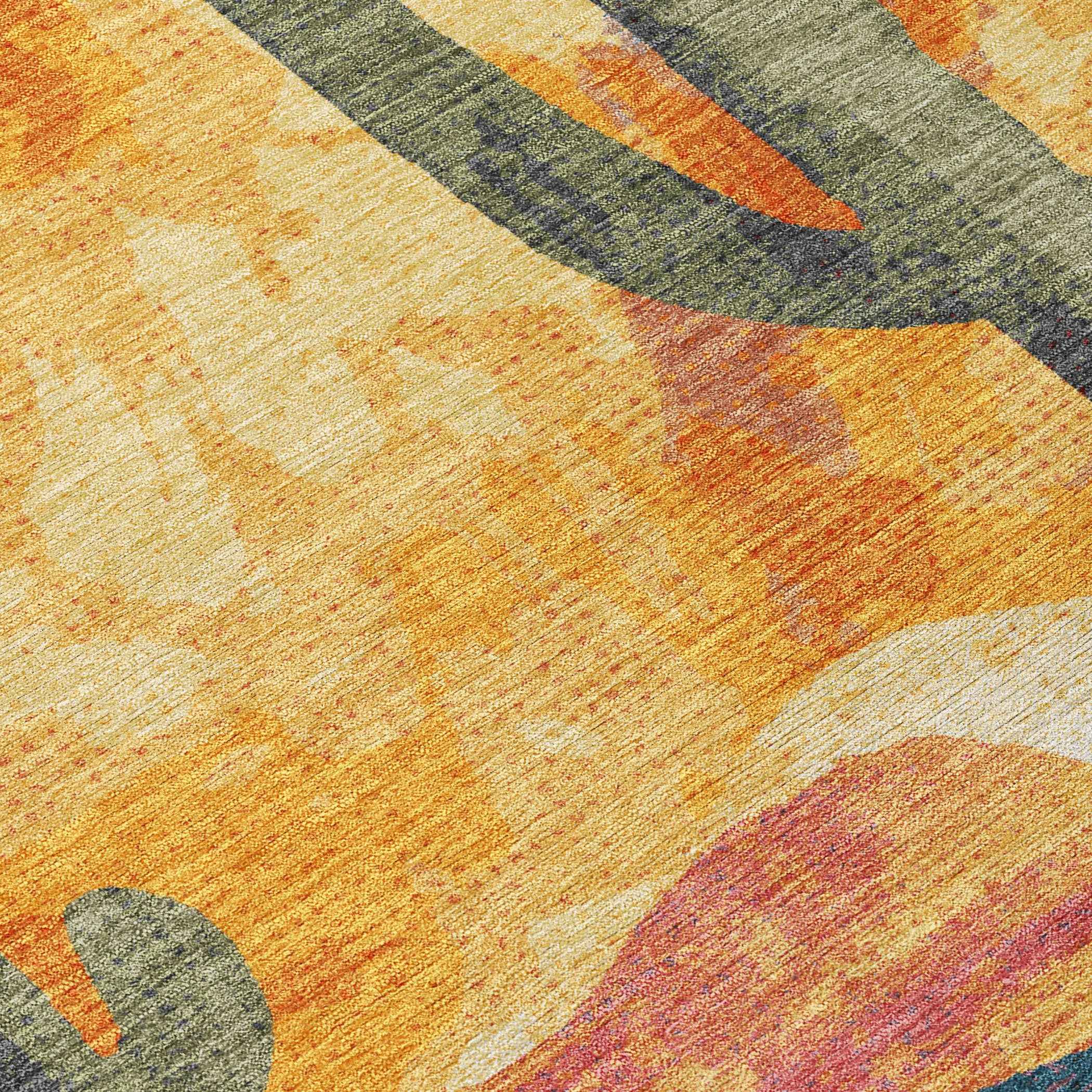 10' X 14' Terra Cotta Blue And Plum Botanical Leaves Washable Indoor Outdoor Area Rug