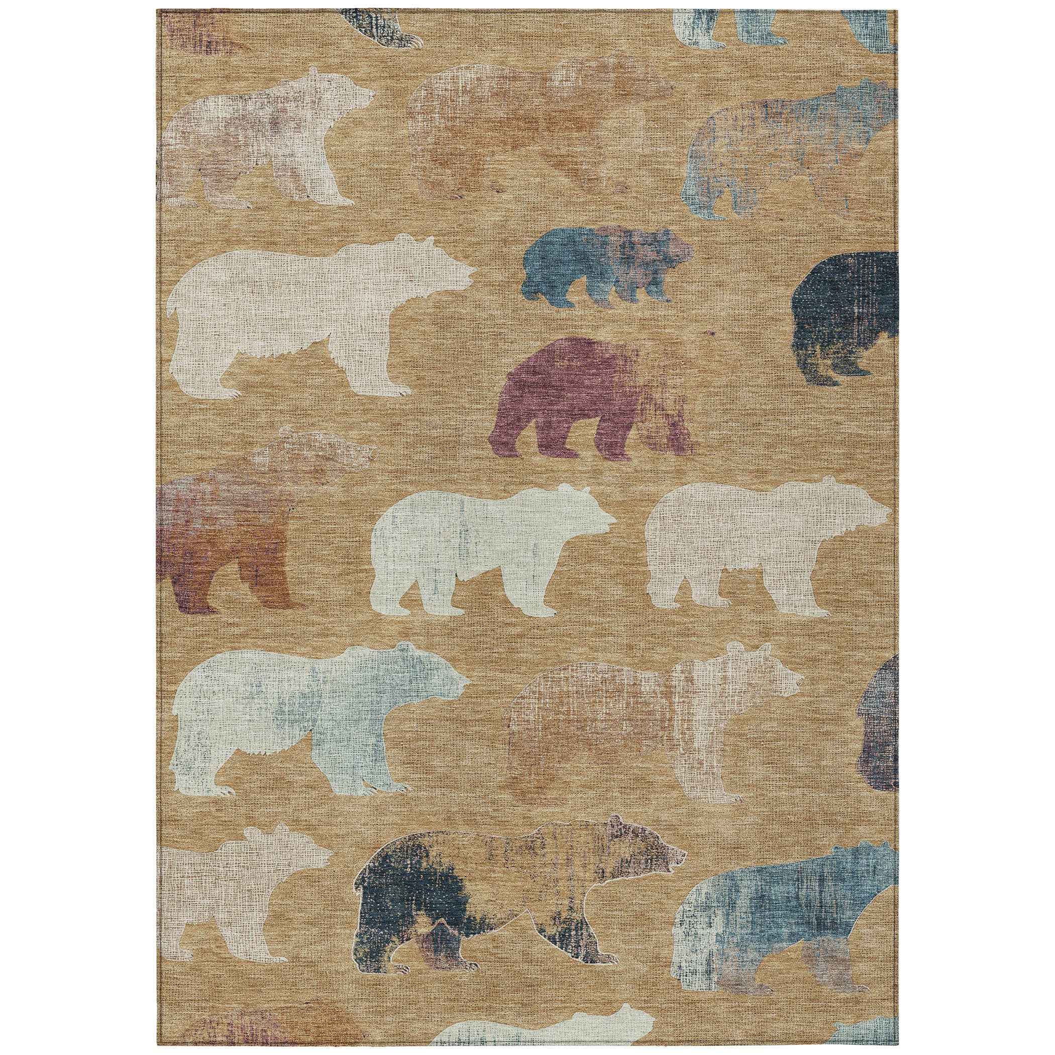 9' X 12' Gold Ivory And Blue Animal Print Washable Indoor Outdoor Area Rug