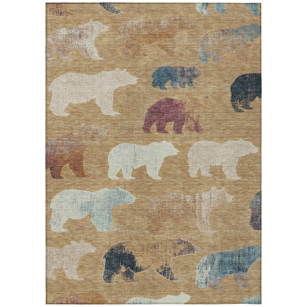 9' X 12' Gold Ivory And Blue Animal Print Washable Indoor Outdoor Area Rug