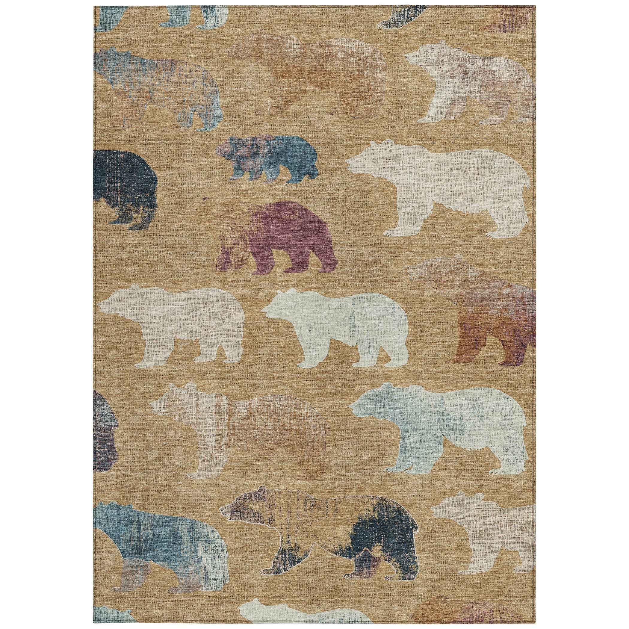 9' X 12' Gold Ivory And Blue Animal Print Washable Indoor Outdoor Area Rug