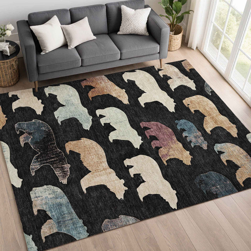 9' X 12' Black Ivory And Brown Animal Print Washable Indoor Outdoor Area Rug