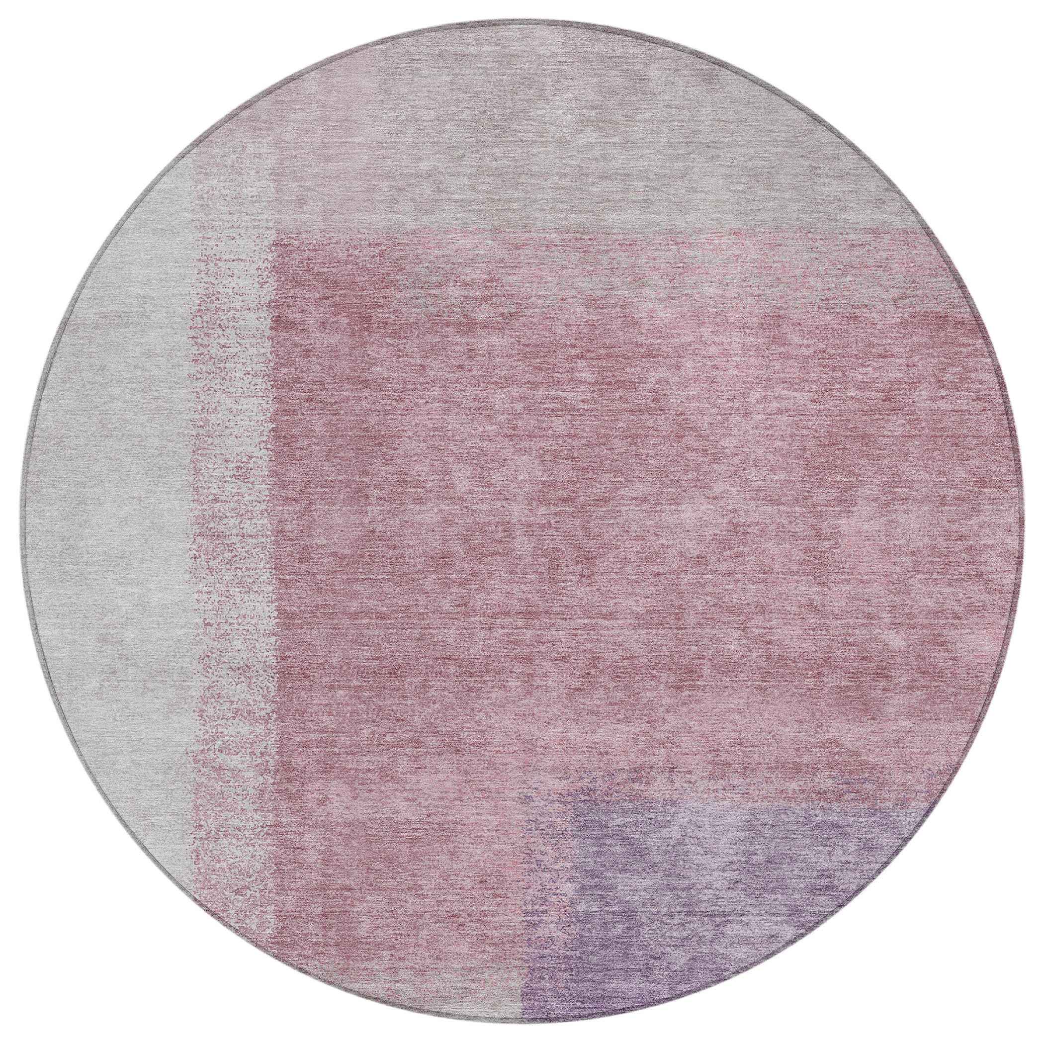 8' Blush Ivory And Gray Round Abstract Washable Indoor Outdoor Area Rug