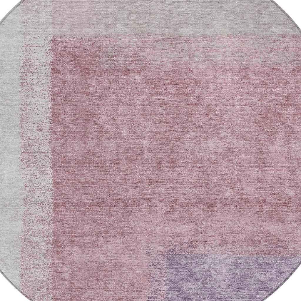 8' Blush Ivory And Gray Round Abstract Washable Indoor Outdoor Area Rug