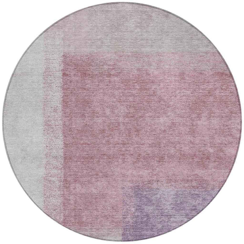 8' Blush Ivory And Gray Round Abstract Washable Indoor Outdoor Area Rug