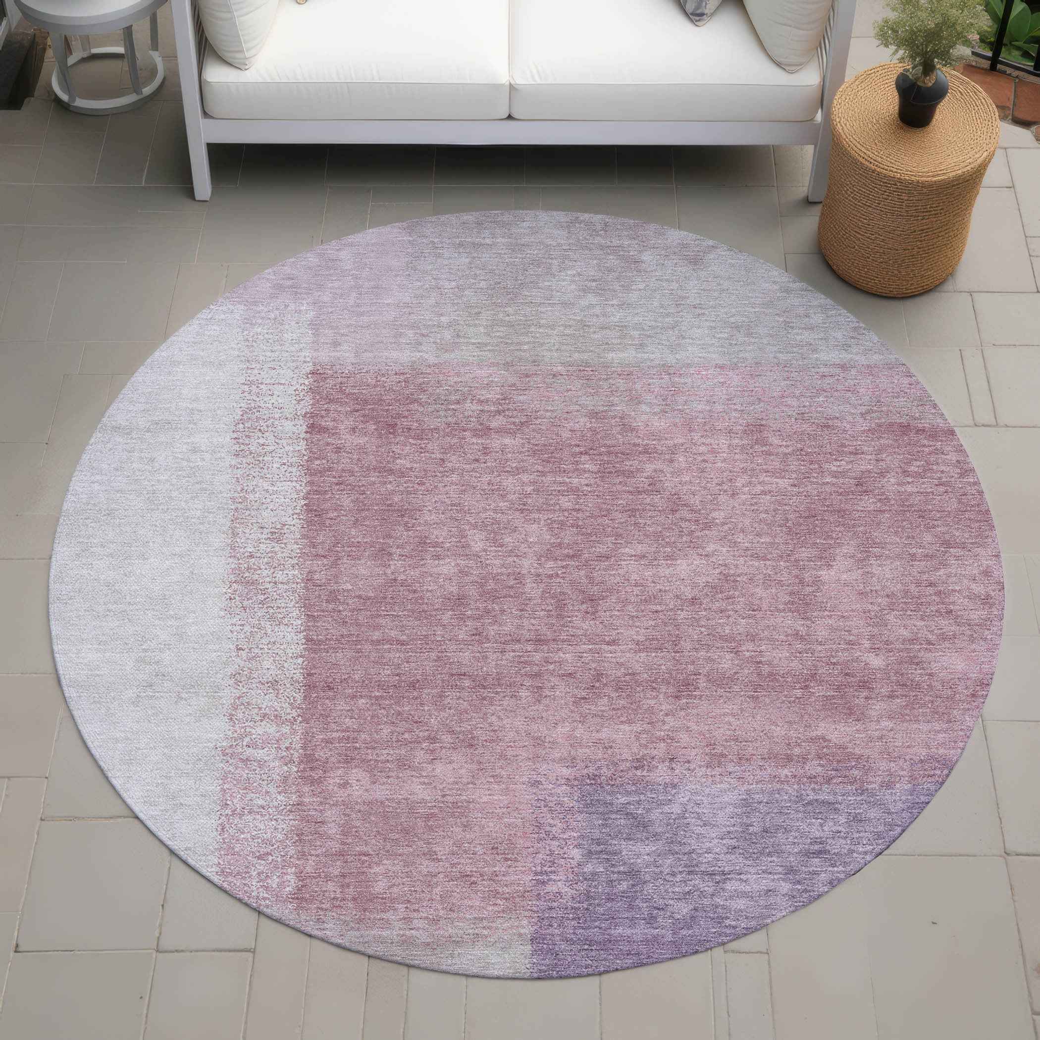 8' Blush Ivory And Gray Round Abstract Washable Indoor Outdoor Area Rug