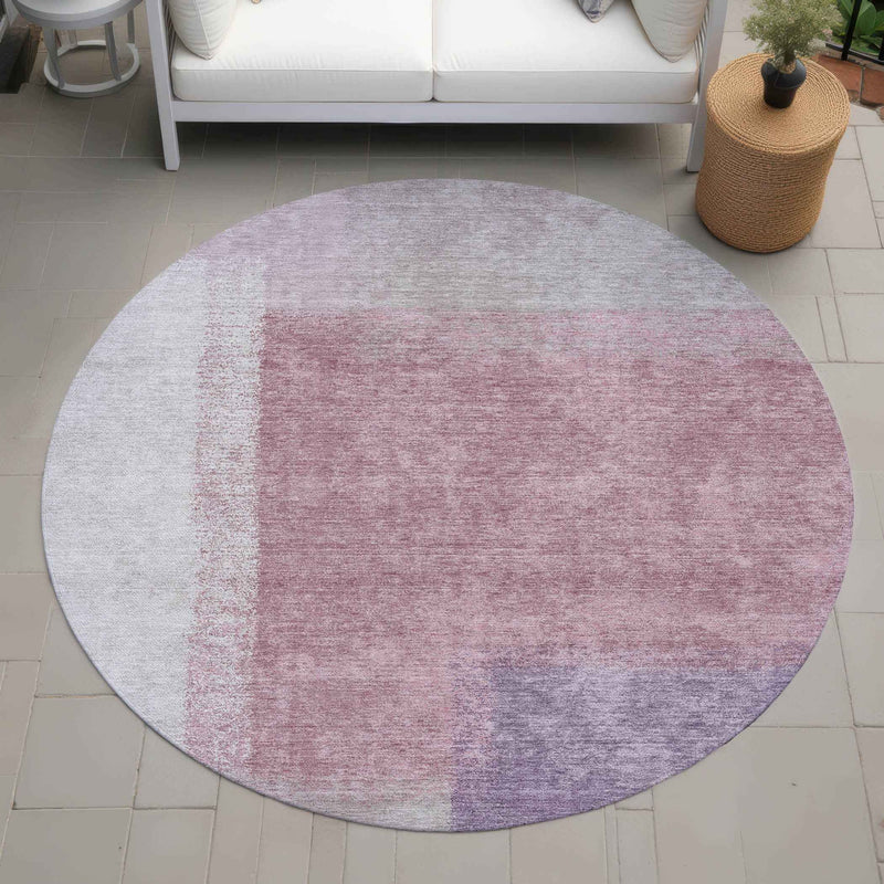 8' Blush Ivory And Gray Round Abstract Washable Indoor Outdoor Area Rug