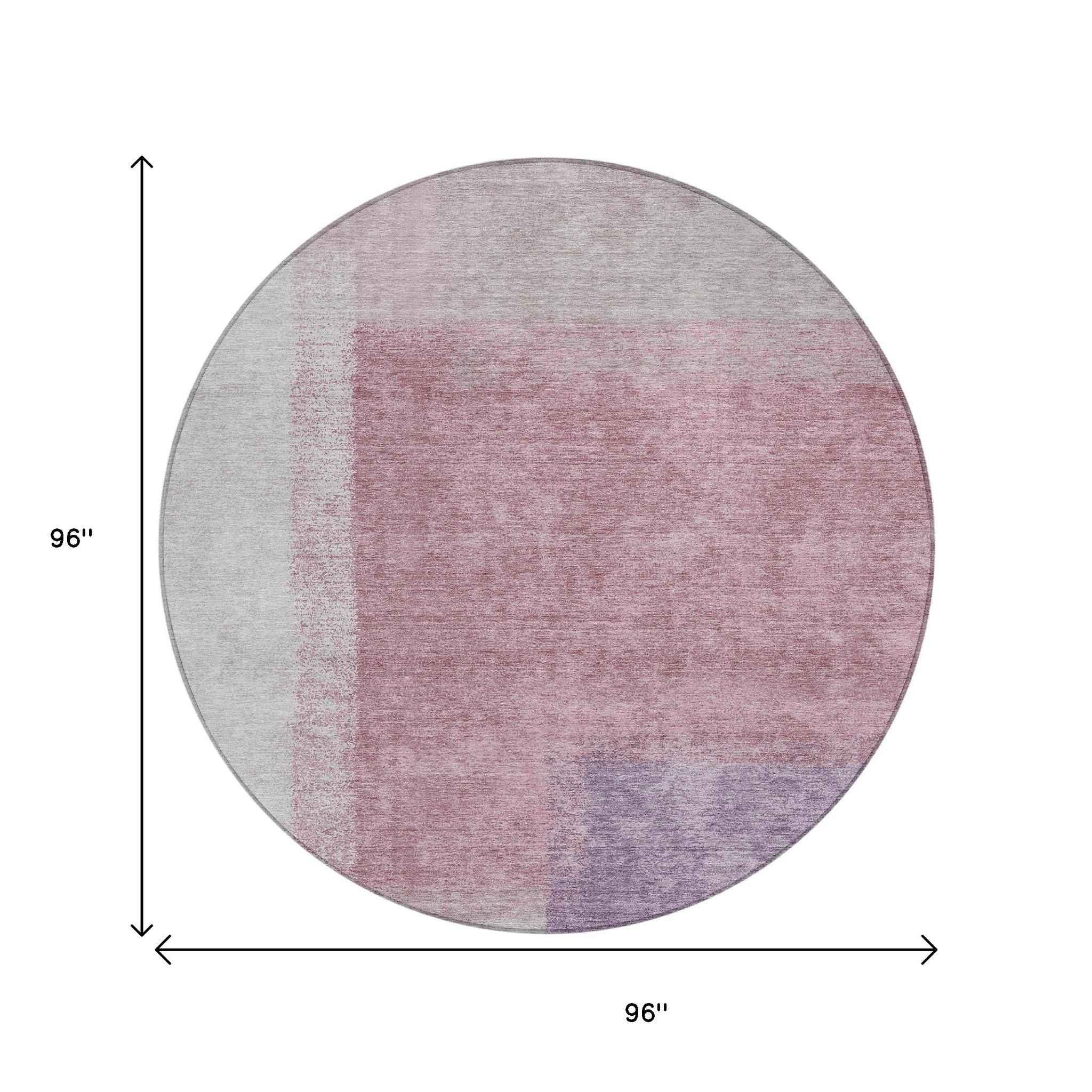 8' Blush Ivory And Gray Round Abstract Washable Indoor Outdoor Area Rug