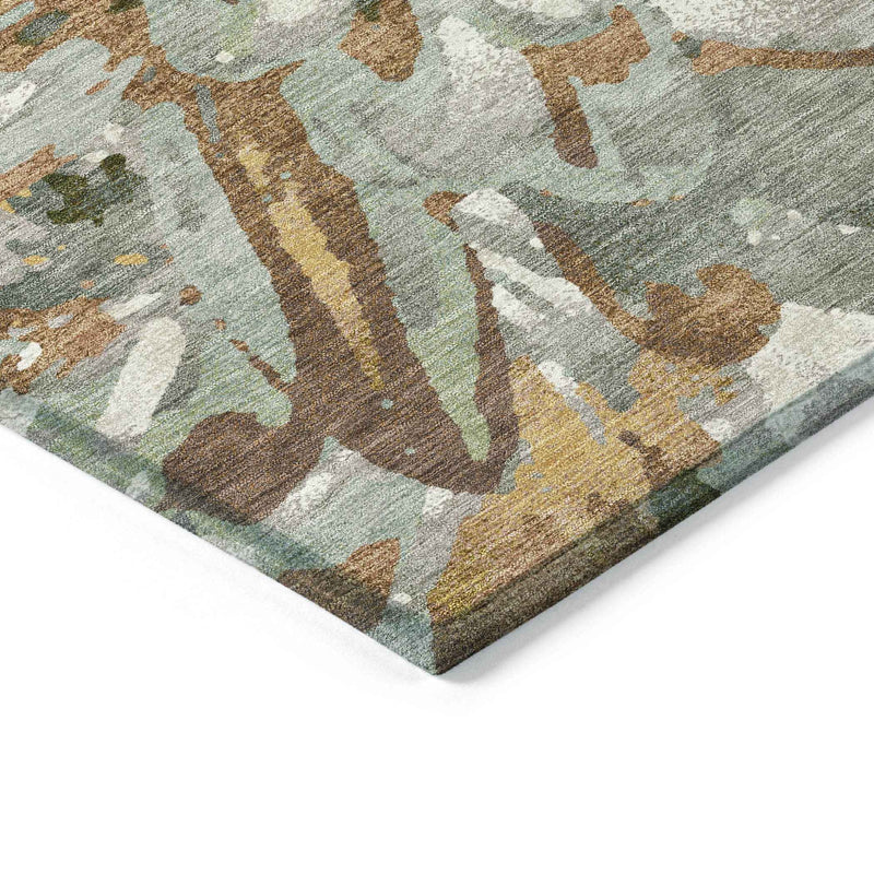 8' Copper Gray And Ivory Round Floral Washable Indoor Outdoor Area Rug