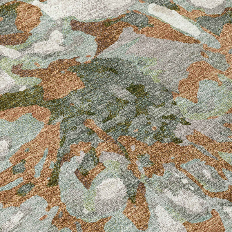 8' Copper Gray And Ivory Round Floral Washable Indoor Outdoor Area Rug