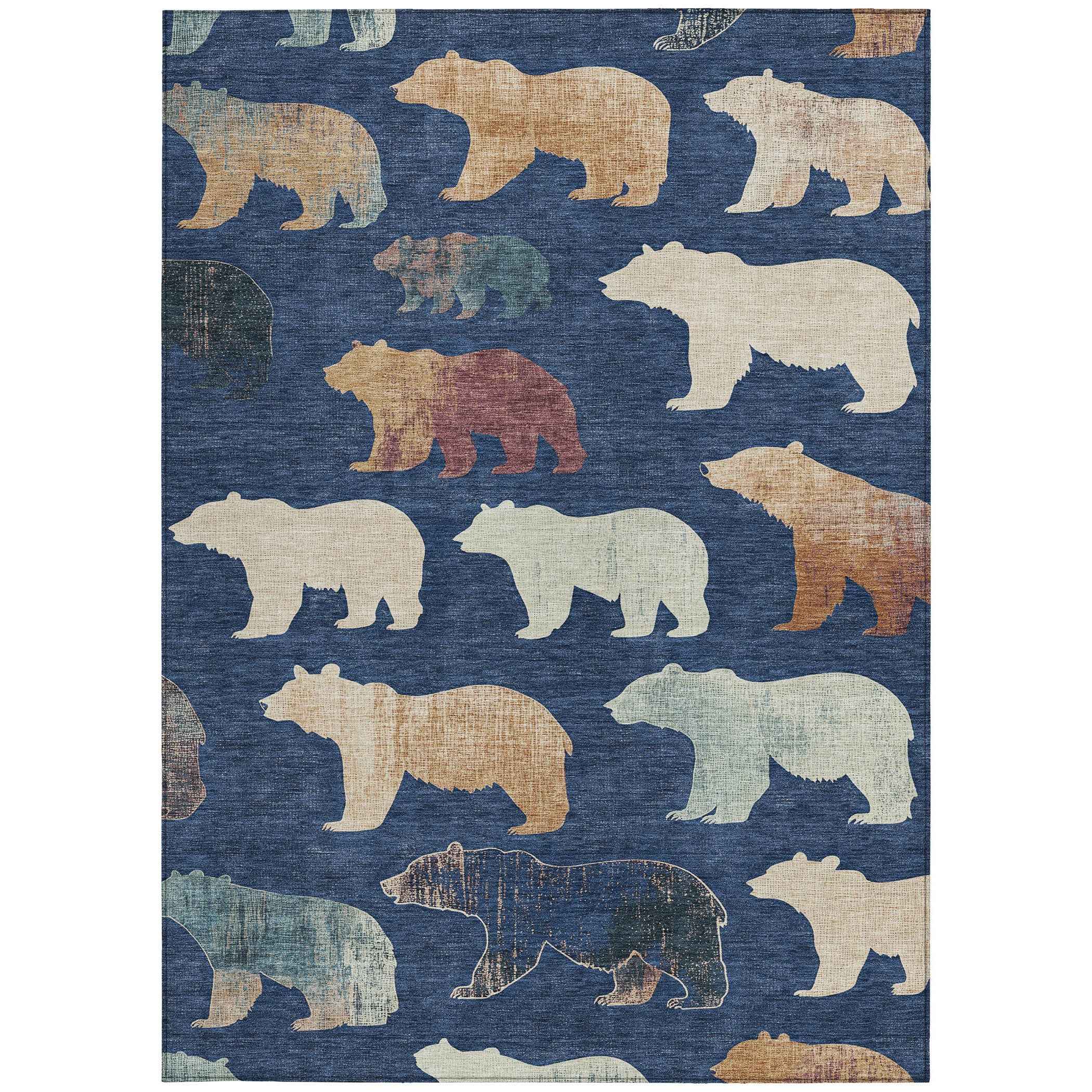 5' X 8' Navy Blue Ivory And Beige Animal Print Washable Indoor Outdoor Area Rug