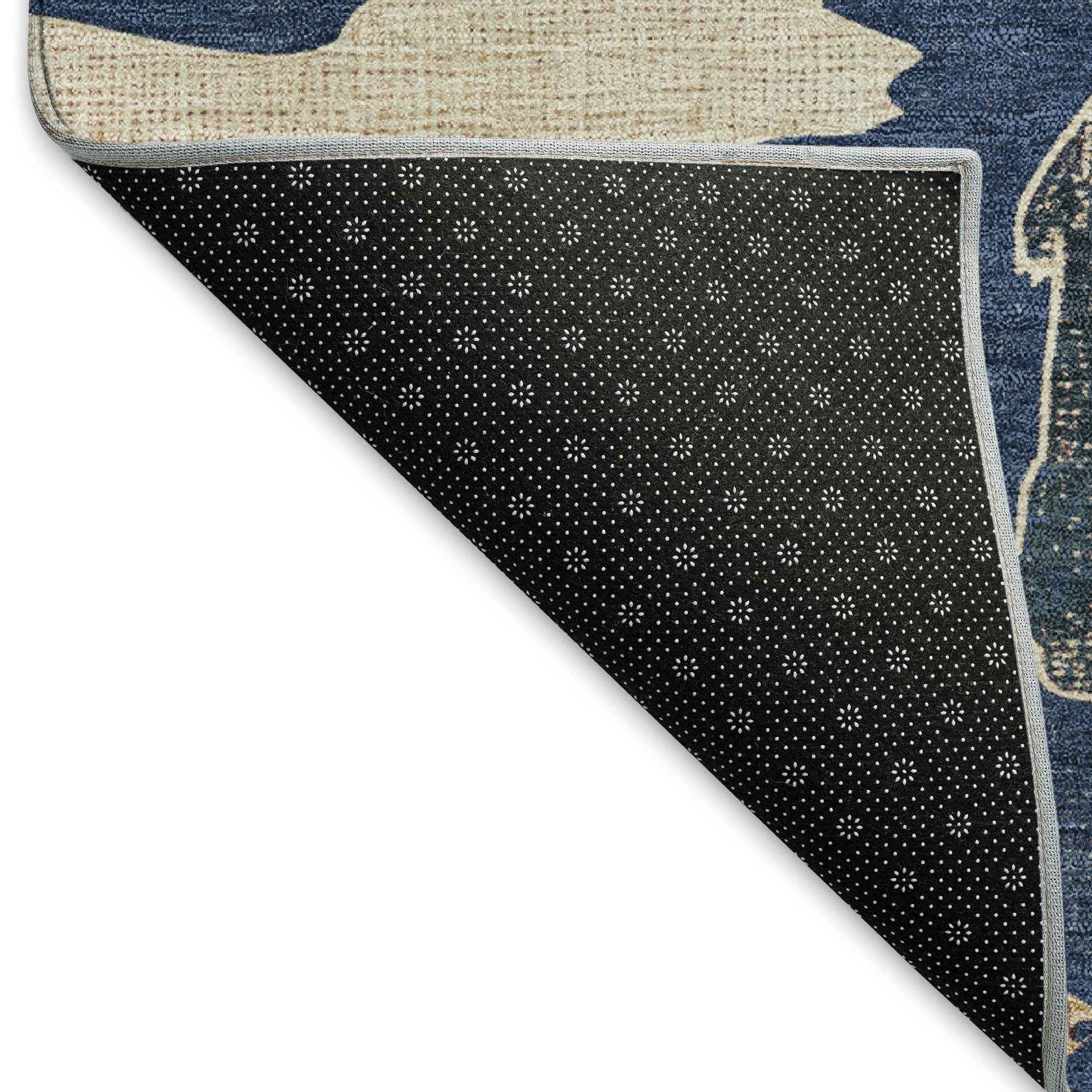 5' X 8' Navy Blue Ivory And Beige Animal Print Washable Indoor Outdoor Area Rug