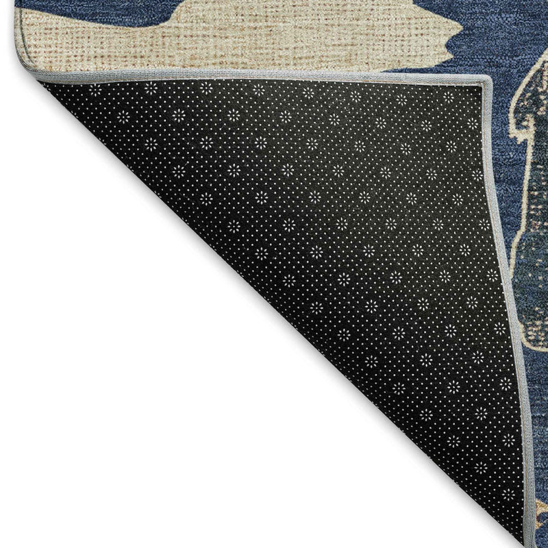 5' X 8' Navy Blue Ivory And Beige Animal Print Washable Indoor Outdoor Area Rug