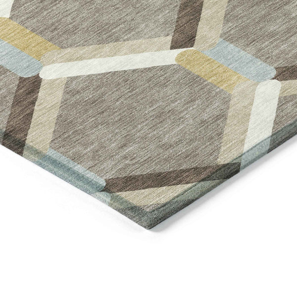 5' X 8' Brown Ivory And Beige Geometric Washable Indoor Outdoor Area Rug
