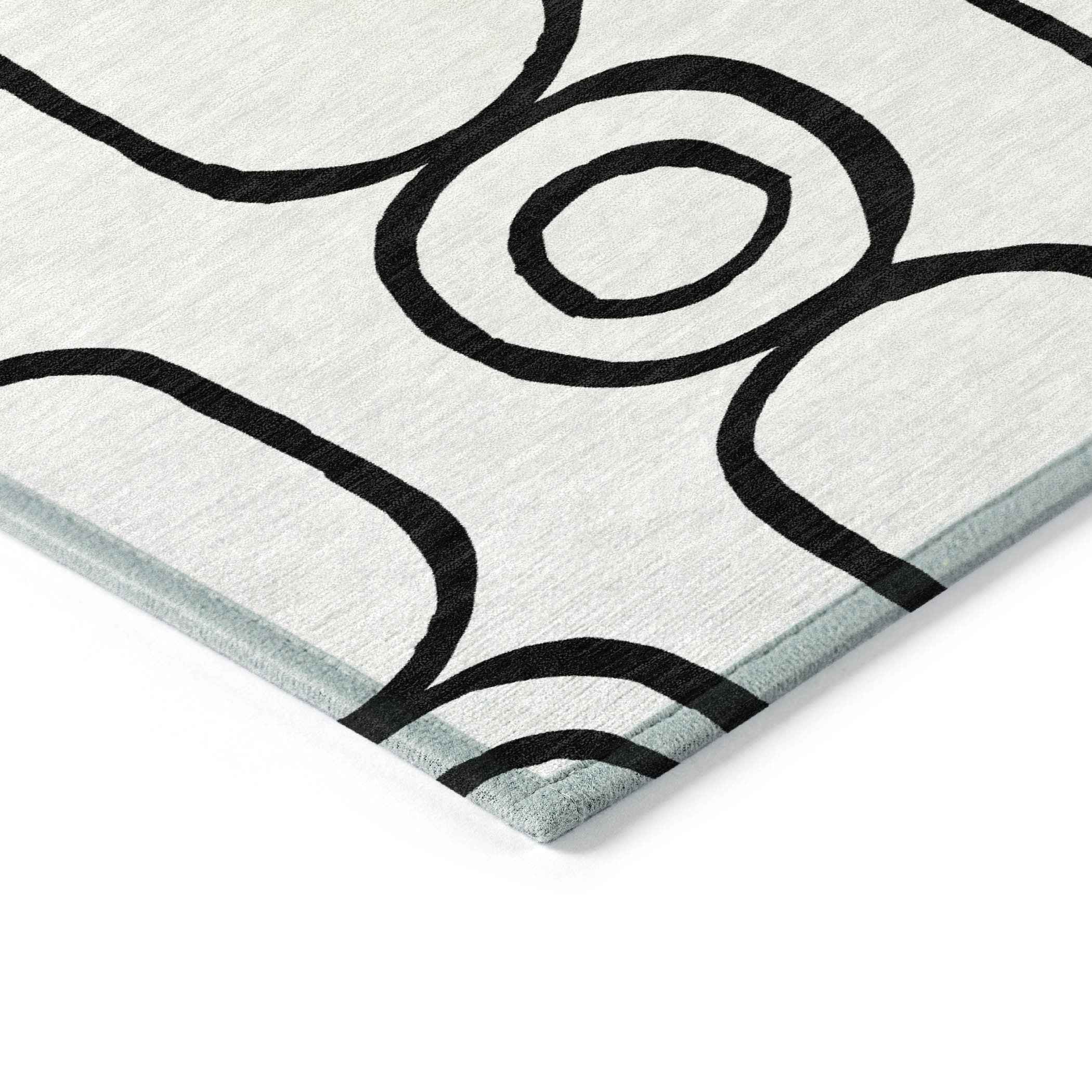 10' X 14' White And Black Geometric Washable Indoor Outdoor Area Rug