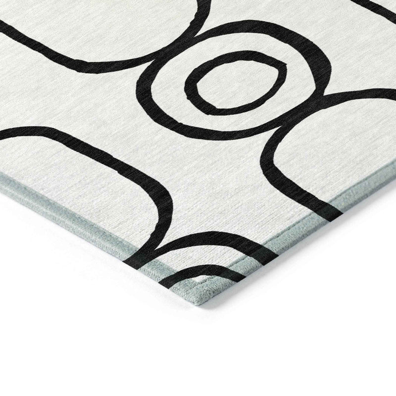 10' X 14' White And Black Geometric Washable Indoor Outdoor Area Rug