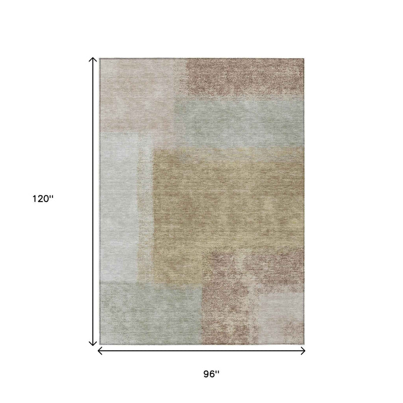 8' X 10' Gold Ivory And Gray Abstract Washable Indoor Outdoor Area Rug