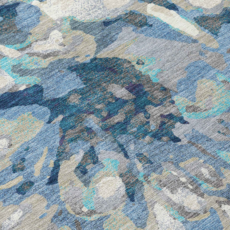 3' X 5' Denim Blue Gray And Ivory Floral Washable Indoor Outdoor Area Rug