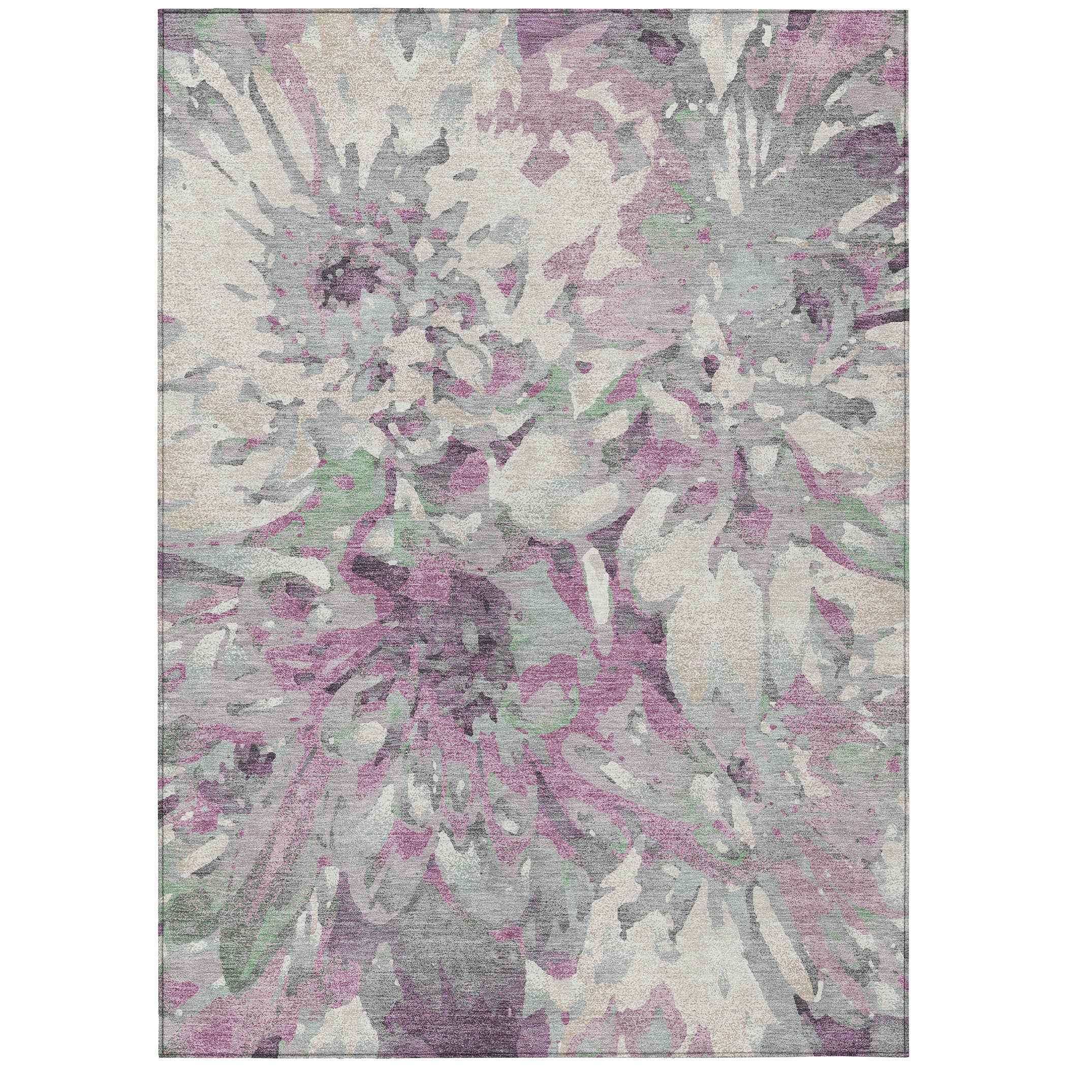 3' X 5' Blush Ivory And Gray Floral Washable Indoor Outdoor Area Rug