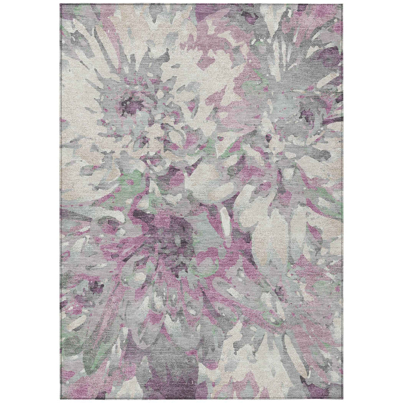 3' X 5' Blush Ivory And Gray Floral Washable Indoor Outdoor Area Rug