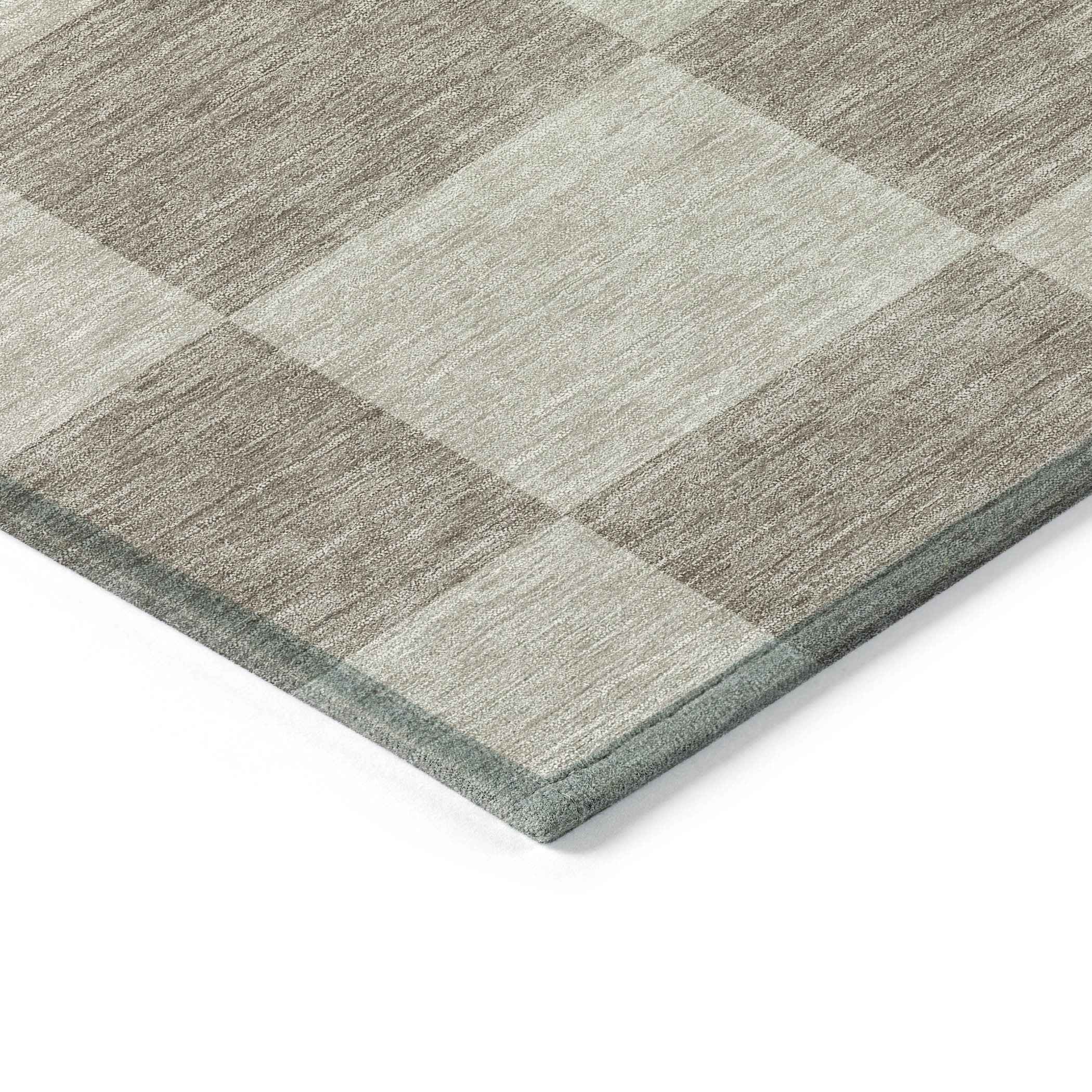 3' X 5' Khaki And Taupe Geometric Washable Indoor Outdoor Area Rug