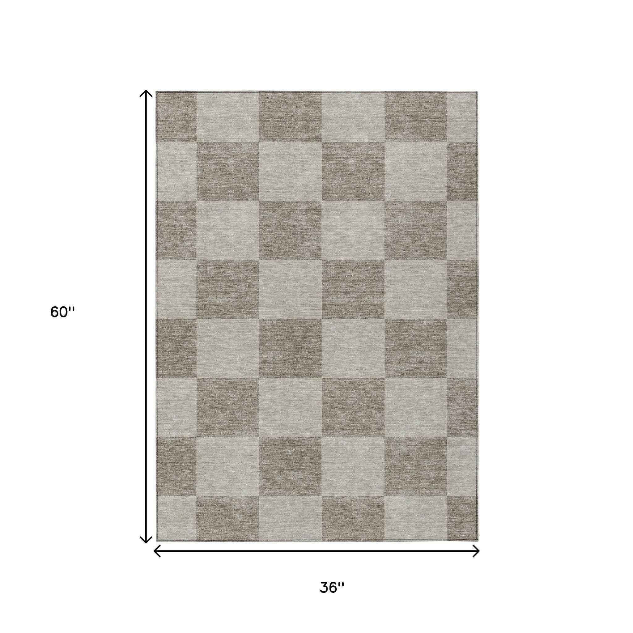 3' X 5' Khaki And Taupe Geometric Washable Indoor Outdoor Area Rug