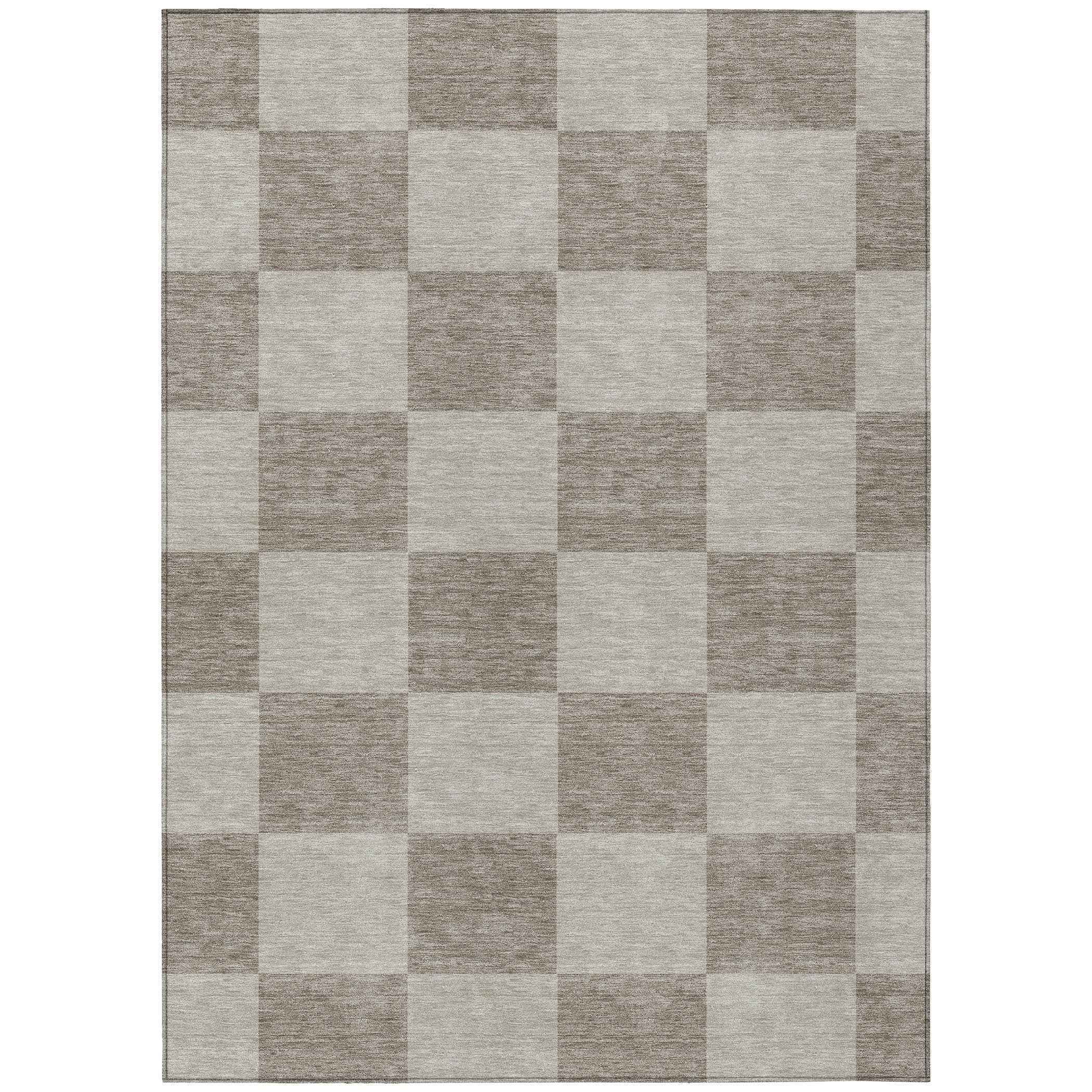 3' X 5' Khaki And Taupe Geometric Washable Indoor Outdoor Area Rug