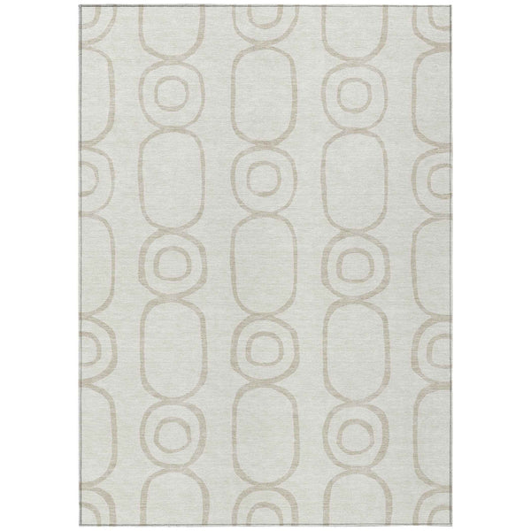 10' X 14' Ivory And Beige Geometric Washable Indoor Outdoor Area Rug