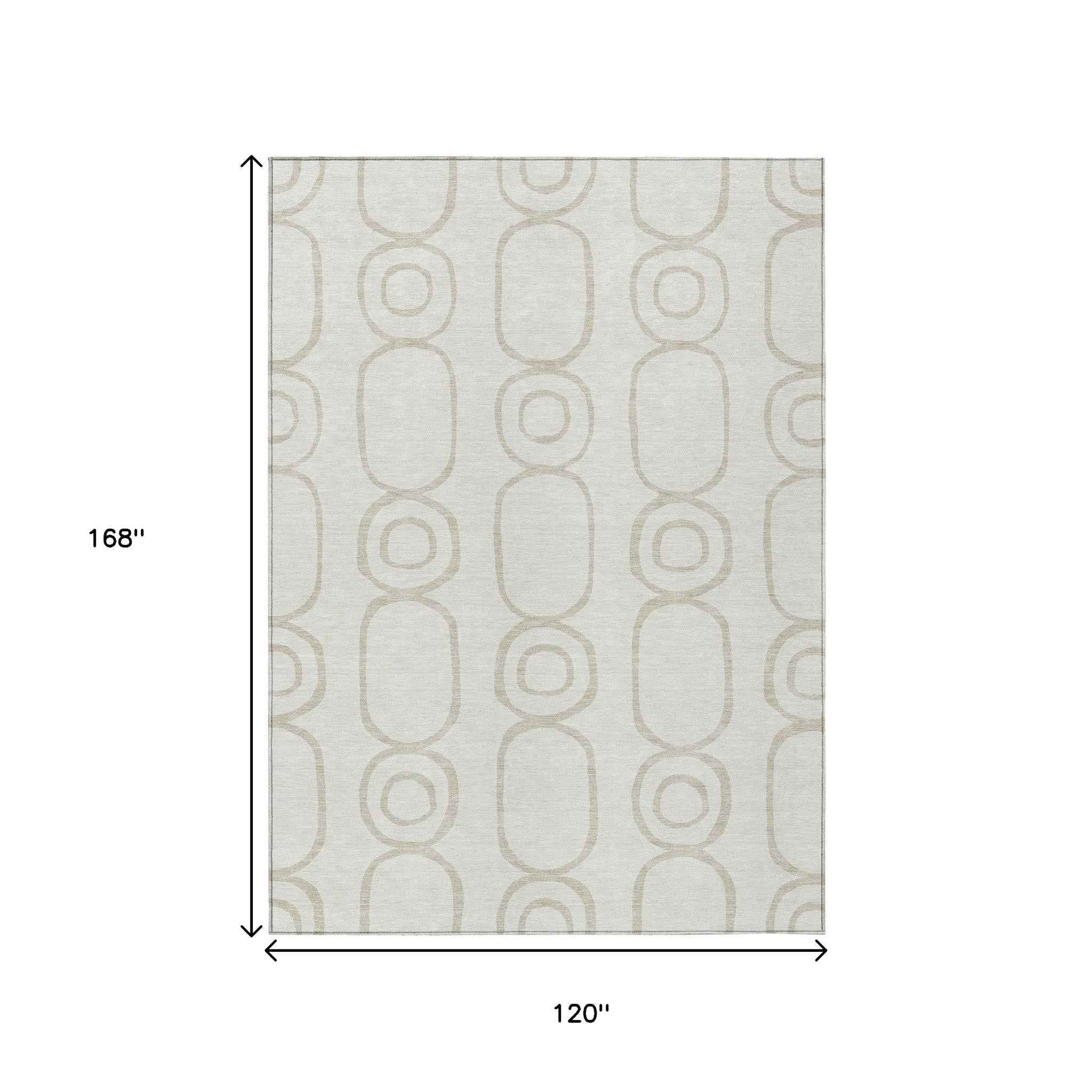10' X 14' Ivory And Beige Geometric Washable Indoor Outdoor Area Rug