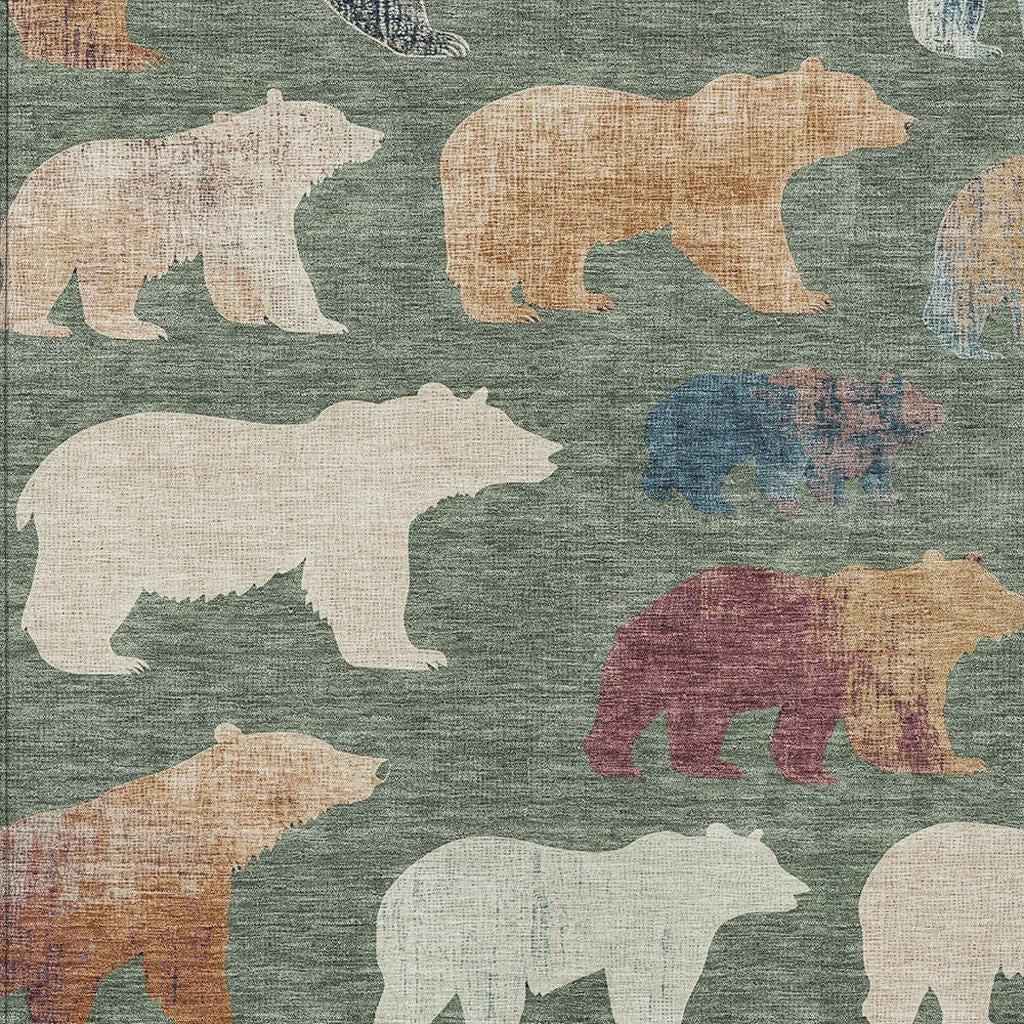 5' X 8' Green Ivory And Copper Animal Print Washable Indoor Outdoor Area Rug
