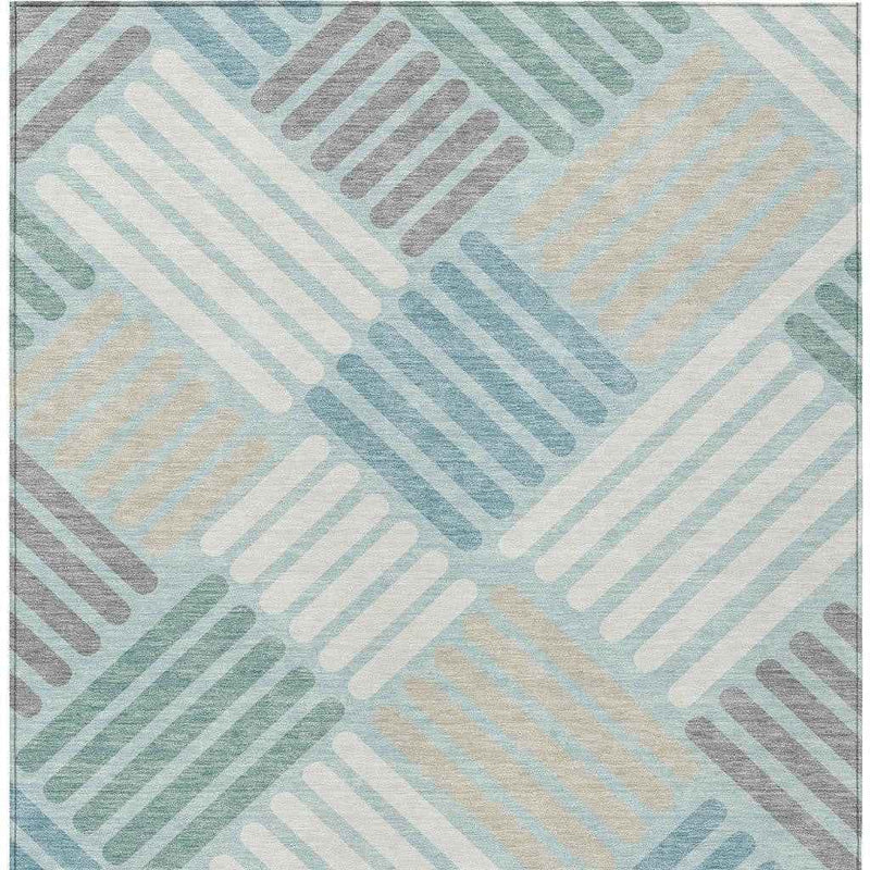 8' X 10' Pale Aqua Wheat And Ivory Geometric Washable Indoor Outdoor Area Rug