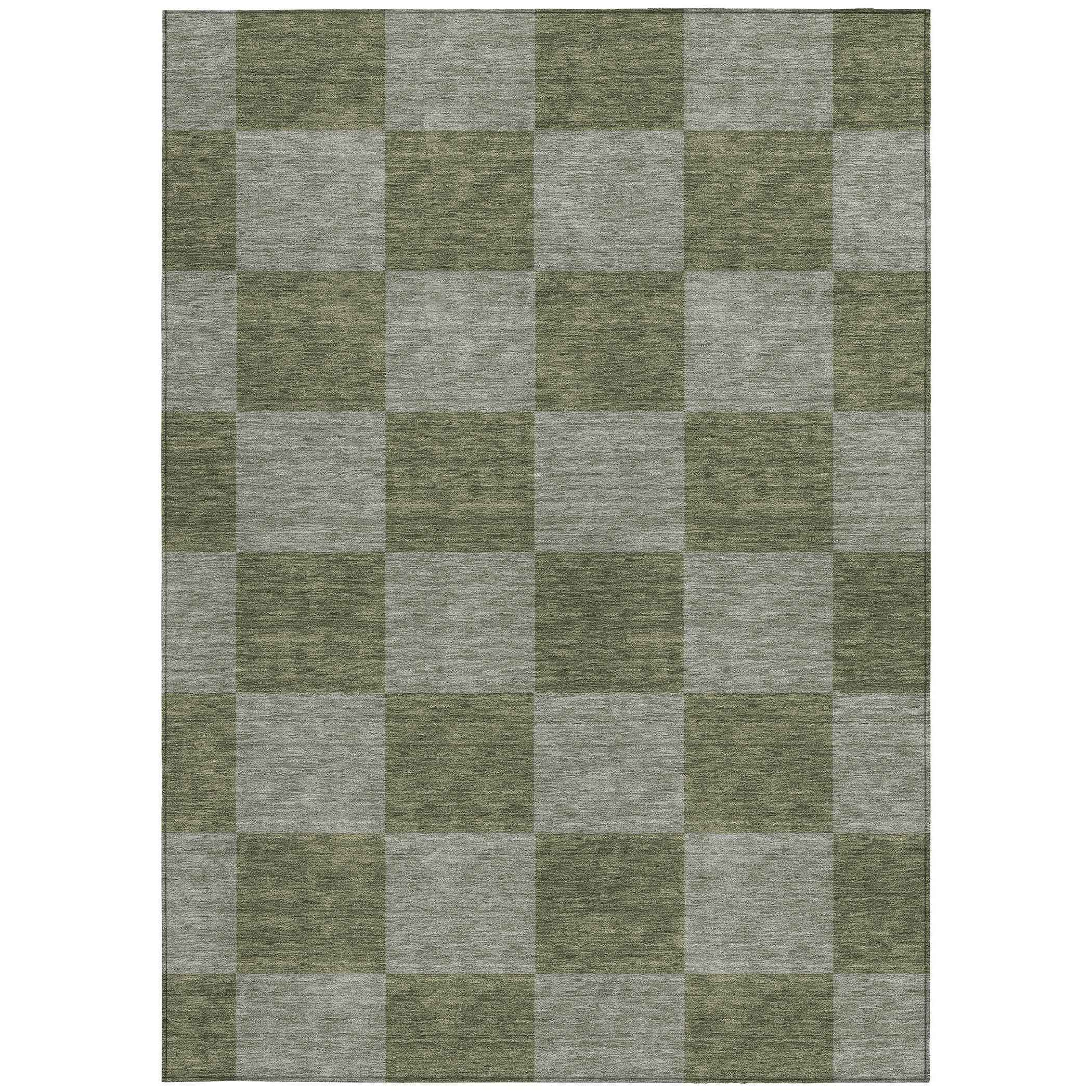 5' X 8' Olive Green And Gray Geometric Washable Indoor Outdoor Area Rug