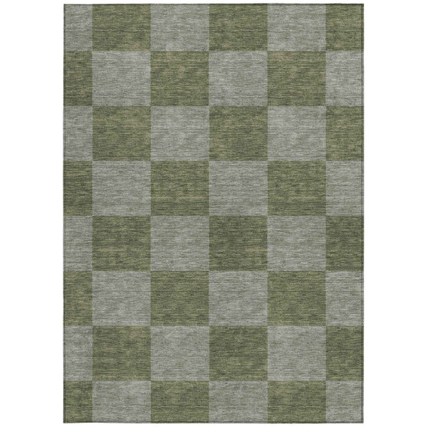 5' X 8' Olive Green And Gray Geometric Washable Indoor Outdoor Area Rug